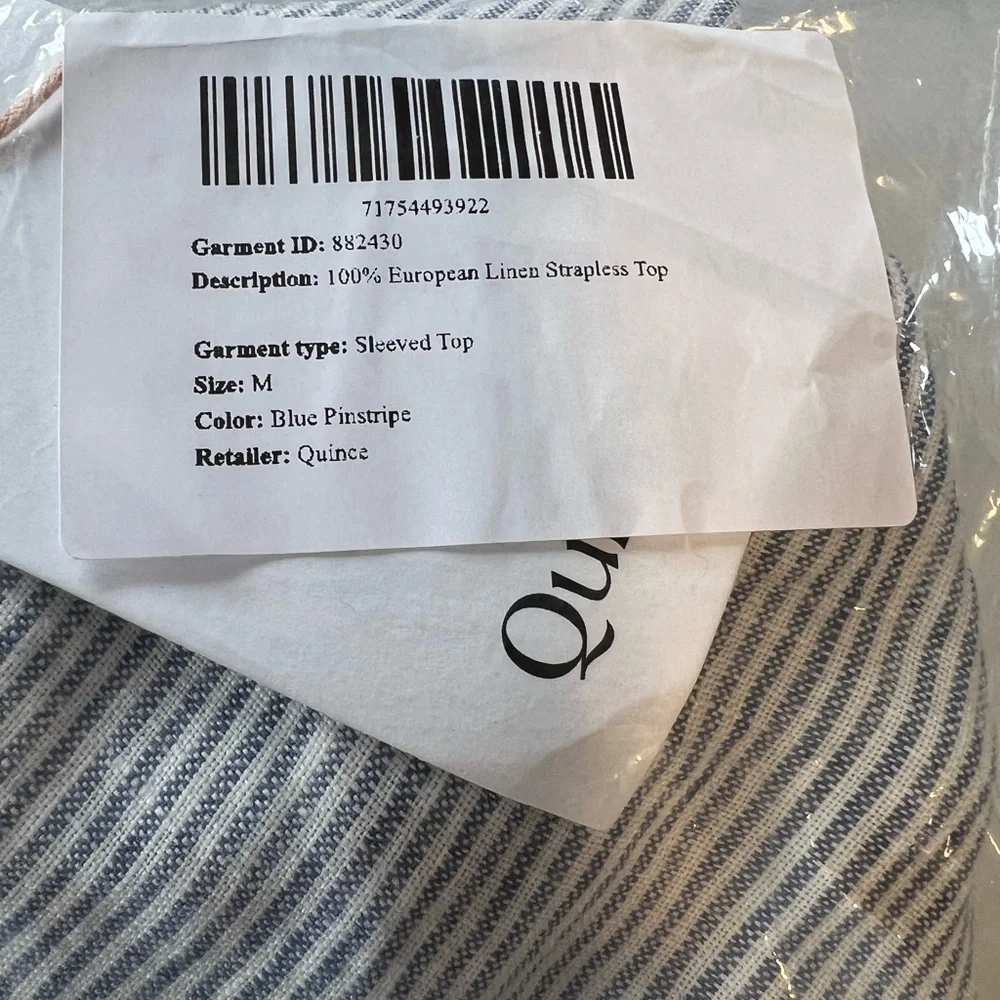 Quince pinstripes blue white Linen Strapless Top 100% European linen - Picture 4 of 5